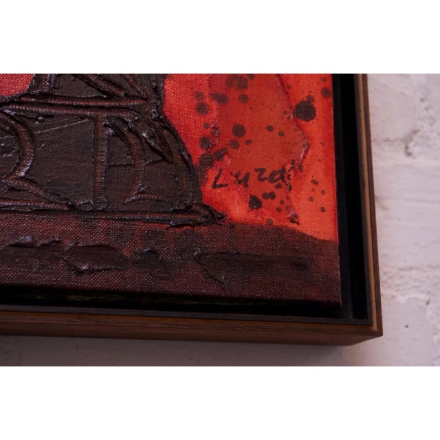 Red Set of Two 1960s 'Trojan' Impasto Oil on Canvas Paintings by Luzon - A Pair For Sale - Image 8 of 12