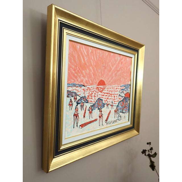 Mid-Century Modern 'Coral Sunset' Original Coastal Landscape Oil Painting by Swedish Artist Uno Vallman (1913-2004), Framed For Sale - Image 4 of 13