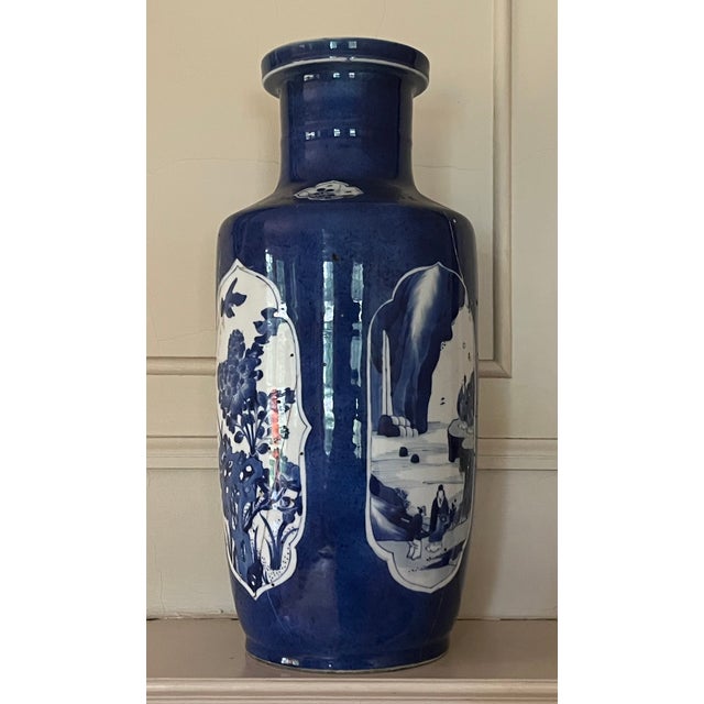 Antique Early 18th Century Chinese Powder Blue Kangxi Period Porcelain Rouleau Vase Circa 1700 For Sale - Image 17 of 18