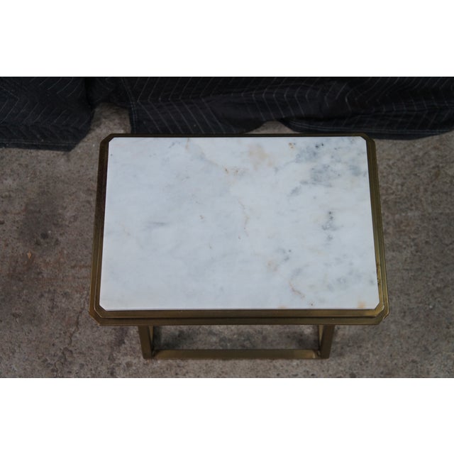 Metal Late 20th Century Modern Chic Marble Top Brass Z Shaped Sofa End Side Table For Sale - Image 7 of 10