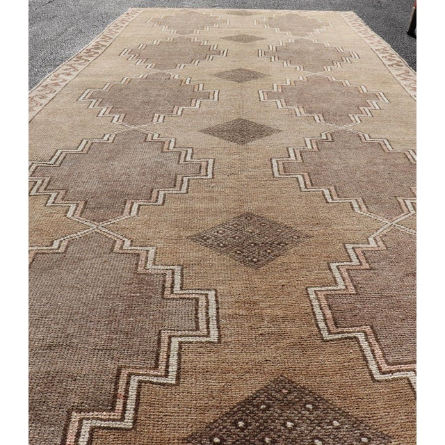 Vintage Turkish Kars Gallery Rug With Repeating Medallions in Taupe and Beige For Sale In Atlanta - Image 6 of 12
