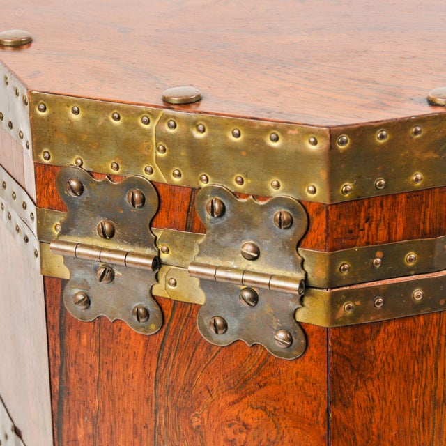Antique English Mahogany Octagonal Chest With Brass Fittings For Sale - Image 10 of 15