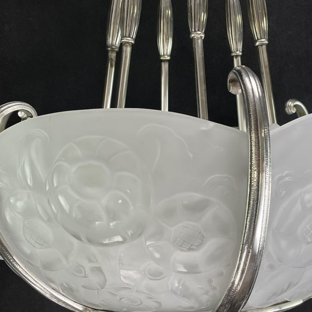 Art Deco Nickel-Plated Ceiling Light by Muller Freres, Luneville, 1930s For Sale - Image 9 of 14