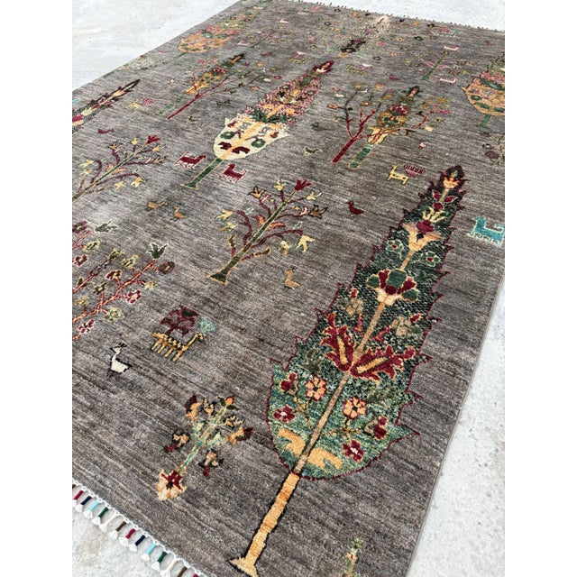 Textile Cypress Tree Area Rug, Hand-Knotted Wool, Pictorial, 6x8, Charcoal & Rose For Sale - Image 7 of 10