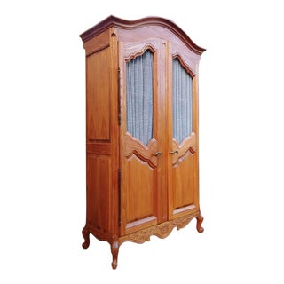 1950s French Provincial Elm Solid Wood French Style Bonnet Top Armoire For Sale