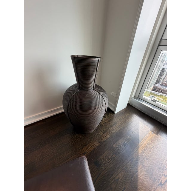 1990s Wooden Woven Floor Vase — Sculptural Organic Modern Accent, Textural Statement Piece For Sale - Image 5 of 6