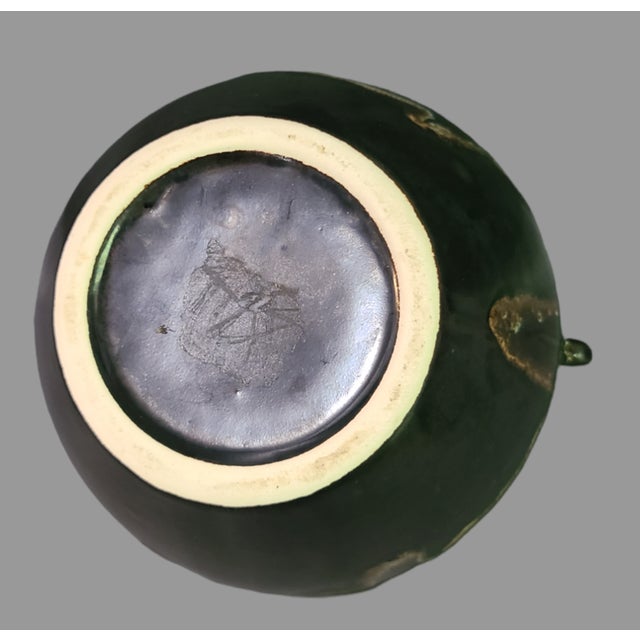 Vintage Studio Glazed Art Pottery Turquoise Blue Olive Green Vase Urn For Sale - Image 6 of 8