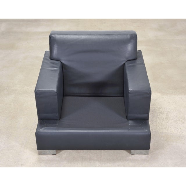 Ralph Lauren Navy Leather Pryce Club Chair With Steel Feet For Sale In Sacramento - Image 6 of 18