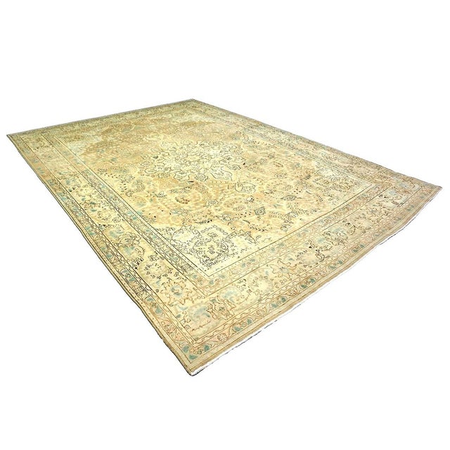 1930s Antique Persian Tabriz Wool 8x11 Tan, Ivory, Black & Blue Handmade Area Rug #1142595 For Sale - Image 5 of 7
