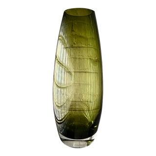 Vintage Murano Sommerso Style Olive Green Glass Vase For Sale