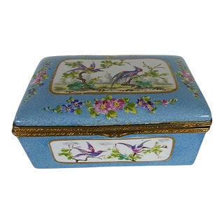 Antique French Sèvres-Style Porcelain Hinged Trinket Box - Birds & Flowers, Late 19th C. For Sale