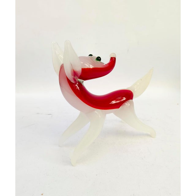 Beautiful and rare Murano glass figurine Milk glass, white and red, green eyes, depicting a fox Vintage No markings or...