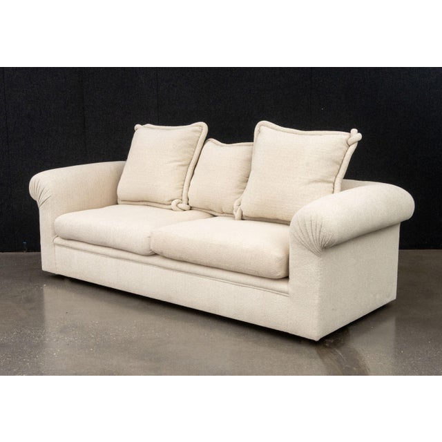 Modern Beige Upholstered Three-Seat Sofa For Sale - Image 4 of 7