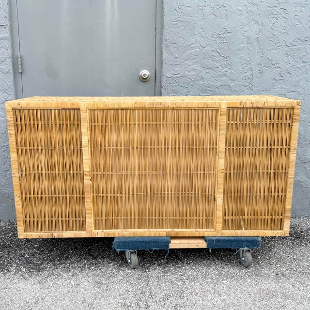 Vintage Boho Chic Blonde Wicker Credenza For Sale - Image 9 of 10