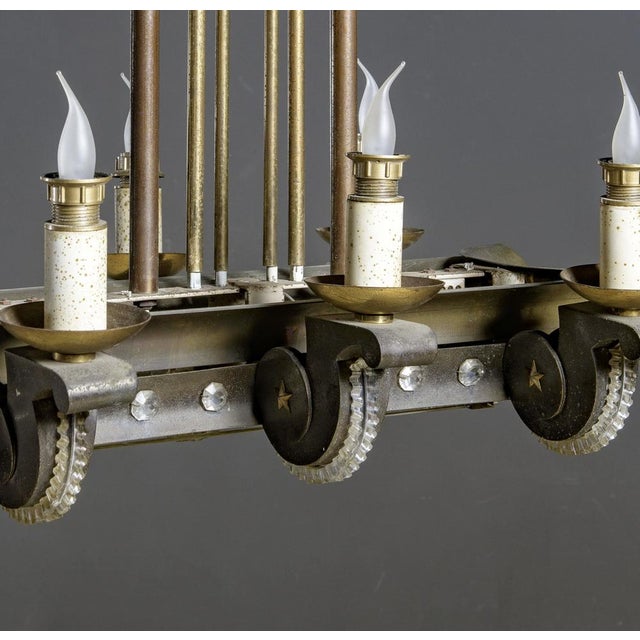 Art Decò Bronze French Chandelier, 1930s For Sale - Image 4 of 10