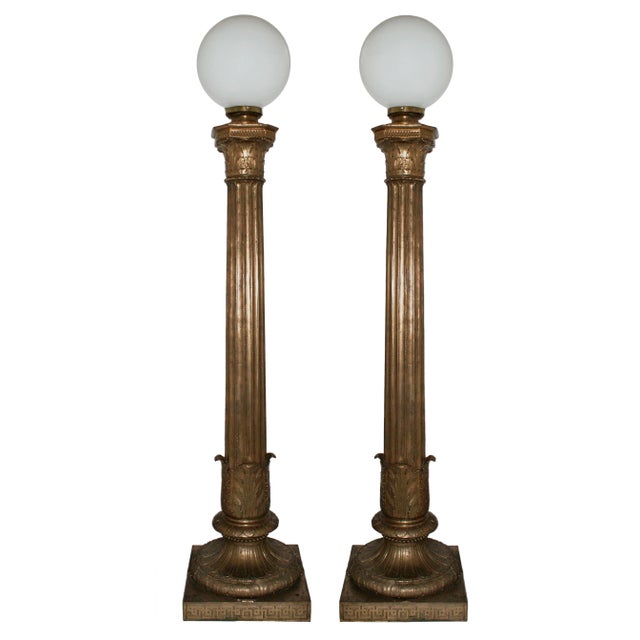 Early 20th Century Antique Bronze Torchieres Fluted Column Form - A Pair For Sale - Image 5 of 5