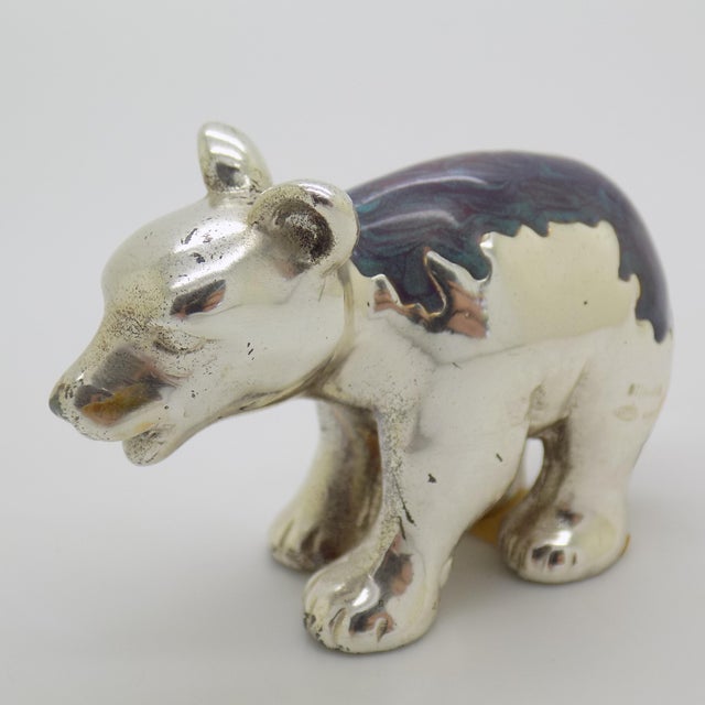 1980s Vintage Italian Sterling Silver 925 and Purple Enameled Bear Cub Miniature from Ottaviani, Rome, 1980s For Sale - Image 5 of 15