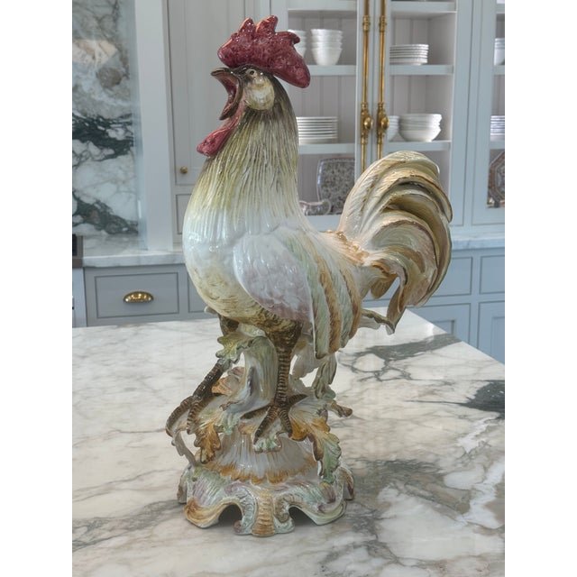 Art Deco,Mid Century tall Italian. ceramic porcelain figurine rooster ,One of a kind handcrafted and hand painted ,with...
