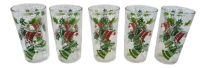 Mid Century Holiday Holly & Berry Tumblers - Set of 5