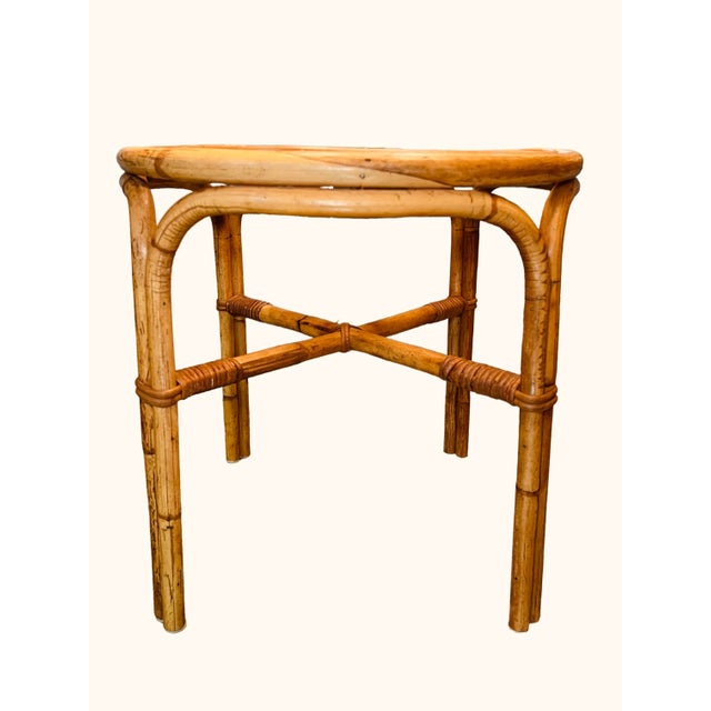 Mid 20th Century Vintage Italian Bamboo Rattan Side Table With Spiral Top For Sale In Houston - Image 6 of 11