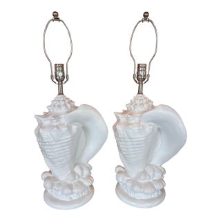 Vintage Palm Beach Plaster Shell Table Lamps Serge Roche Style Newly Wired - a Pair For Sale