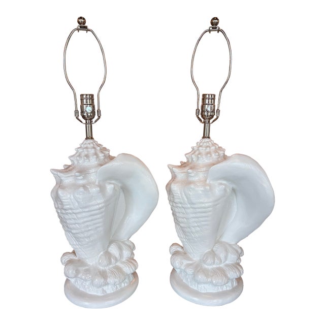 Vintage Palm Beach Plaster Shell Table Lamps Serge Roche Style Newly Wired - a Pair For Sale