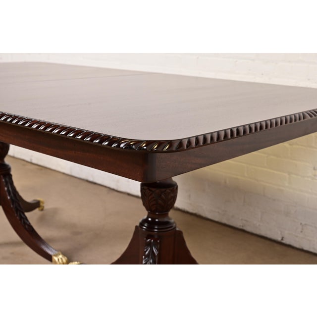 Brown Baker Furniture Style Georgian Mahogany Double Pedestal Extension Dining Table, Newly Refinished For Sale - Image 8 of 15