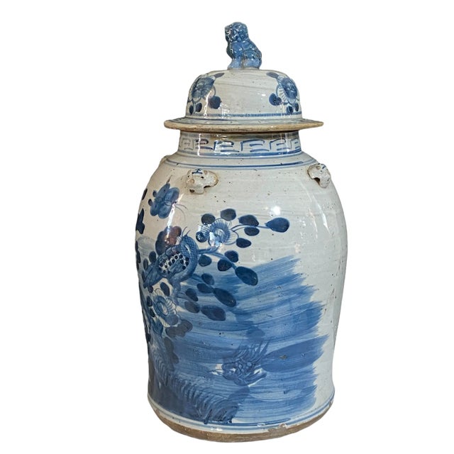Chinoiserie Large Chinoiserie B & W Porcelain Ginger Jar 18.5" H For Sale - Image 3 of 12
