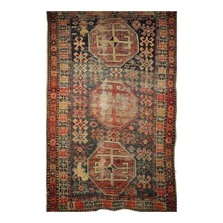 19th Century Caucasian Shirvan Area Rug, Tribal Geometric Pattern, Blue & Ivory, 3’ x 5’ For Sale