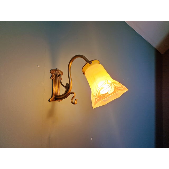 Art Nouveau Wall Light in Bronze and Satin Glass, 1900s For Sale - Image 14 of 18