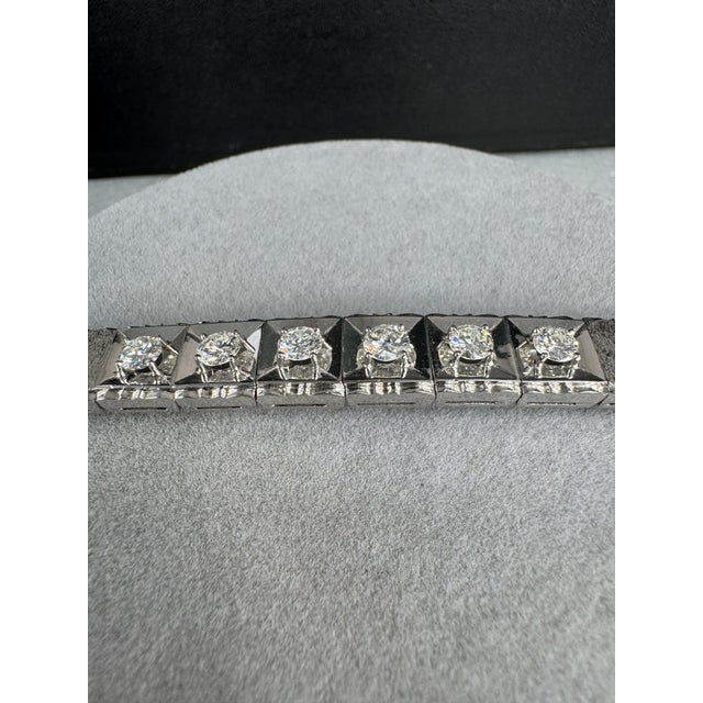 2.30 CTW Vintage Style Diamond 18k White Gold Bracelet For Sale - Image 4 of 7