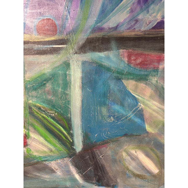 Blue Large Vintage Contemporary Abstract Oil Painting 50 X48 For Sale - Image 8 of 18