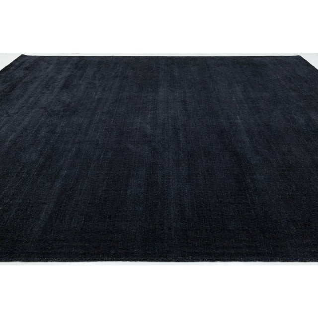 Japandi Minimalist Handmade Charcoal Wool & Bamboo Silk Rug With Grid Texture For Sale - Image 11 of 12