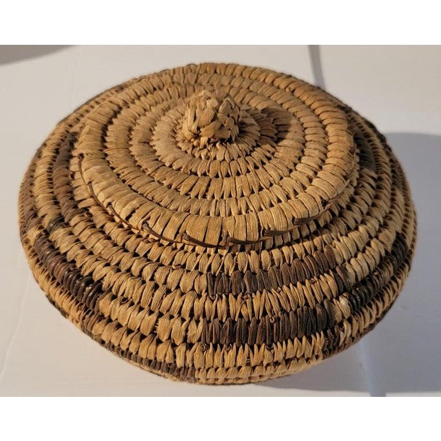Folk Art 20th C Woven Lidded Basket With Geometric Pattern For Sale - Image 3 of 6
