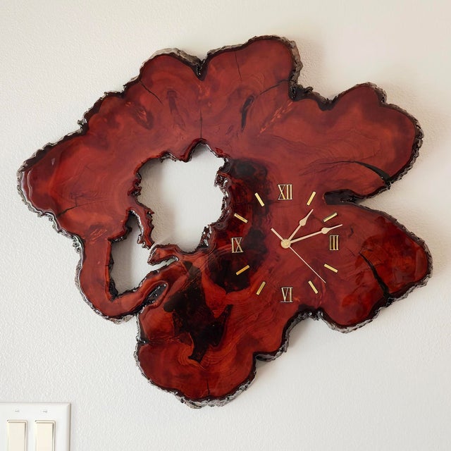 Vintage Mid-Century Live-Edge Florida Cypress Slab Wall Clock For Sale In Mobile - Image 6 of 9