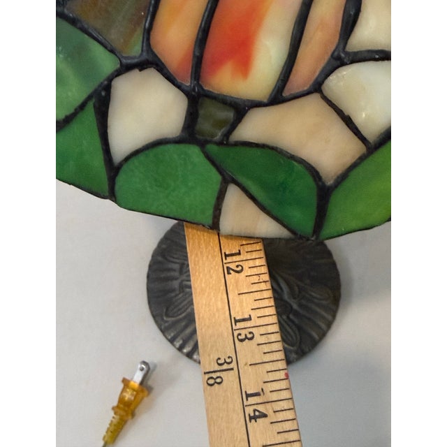 Glass Vintage Tiffany Style Large Stained Glass Tulip Accent Lamp Antique Bronze Finisg Base 22"h For Sale - Image 7 of 12