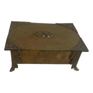 Jewelry Box Antique French Empire Dore Bronze Footed Medallion Classical 19th C For Sale