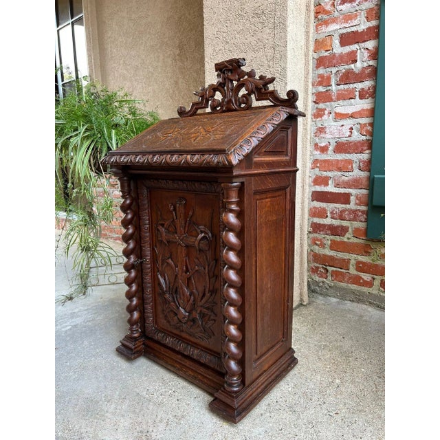 Antique French Altar Lecturn Gothic Bible Box Podium Sacristy Cabinet Carved Oak For Sale - Image 15 of 18