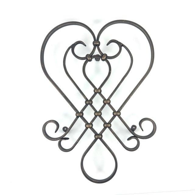 2020s Hand-Forged Wrought Iron Heart Wall Decor (Geometric Diamond Design) 3D Wall Sculpture For Sale - Image 5 of 5