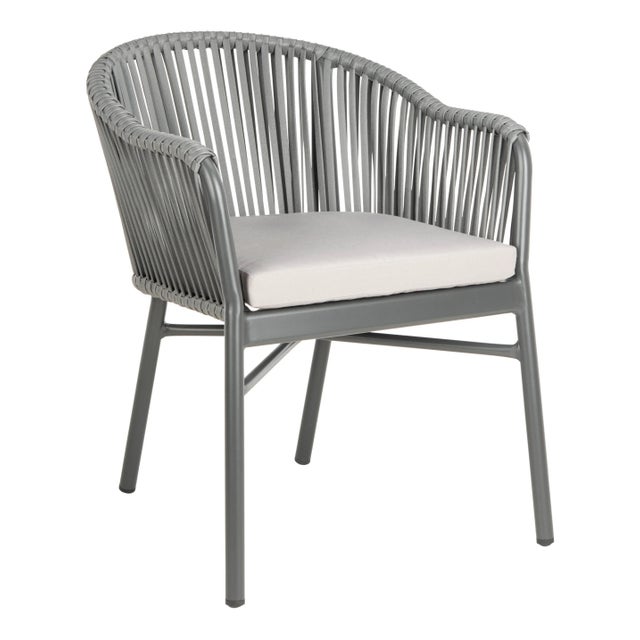 Modern Daisy Stackable Rope Chair in Grey & Grey Cushion - a Pair For Sale - Image 3 of 10