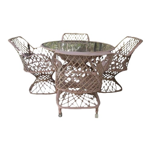 Vintage Russell Woodard Style Woven Spun Fiberglass Glass Top