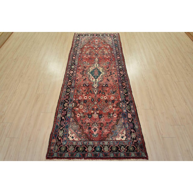 Farmhouse Malayer Runner 3’10” X 9’2” Red Wool Semi-Antique Traditional Hand-Knotted Rug For Sale - Image 3 of 14