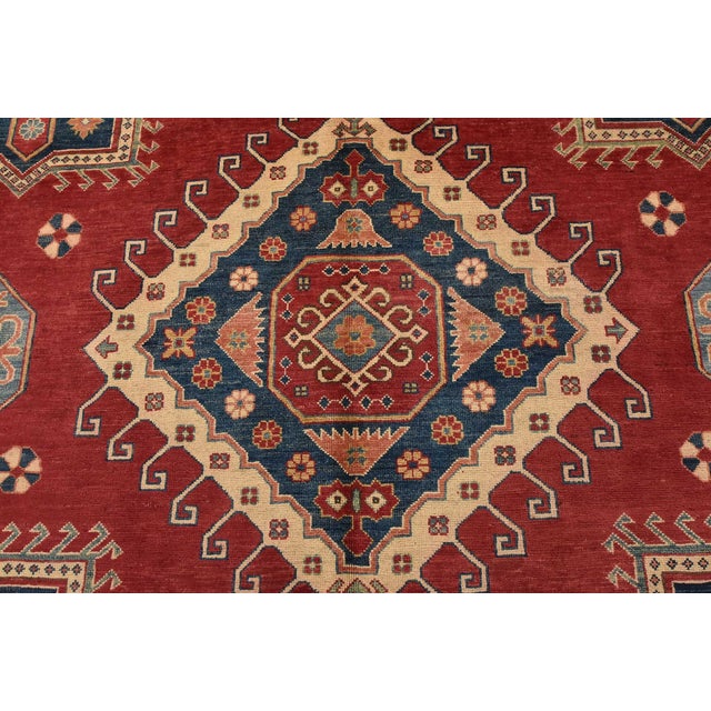 Kazak Rug 10’6” X 14’7” Red Wool Tribal Hand-Knotted Oriental Carpet For Sale In Philadelphia - Image 6 of 15