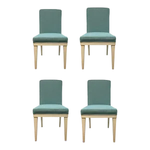 Theodore Alexander Modern Robin's Egg Blue Fret Work Dining Chairs Set of 4 Ax40007