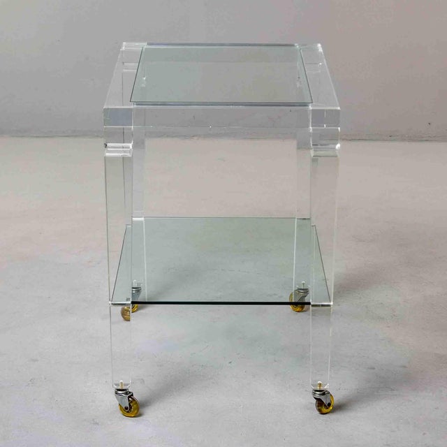 Large Italian Lucite Two-Tier Table on Casters For Sale - Image 10 of 13
