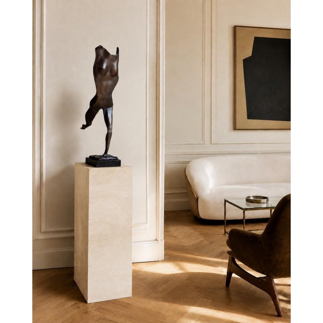 Vintage Modernist Abstract Female Figure Sculpture in Cast Bronze on Marble Base For Sale - Image 9 of 9