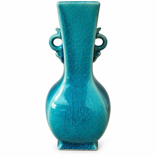 1960s Vintage Japanese Kyo Ware Crackle Glaze (Kannyu) Celadon Flower Vase by Rakuzan For Sale - Image 5 of 7