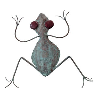 1980s Vintage Brutalist Torch-Cut Patinated Copper Frog Wall Sculpture For Sale