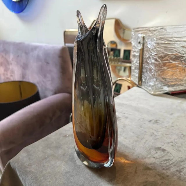1970s Modern Green and Brown Sommerso Murano Glass Vase by Seguso For Sale - Image 9 of 13