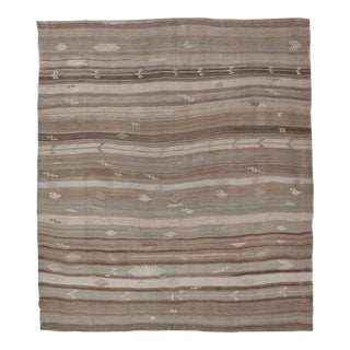 Vintage Kilim With Subtle Striped Patterns in Earth Tones by Keivan Woven Arts For Sale